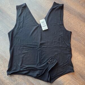 Black Double Layer V Neck Bodysuit Large